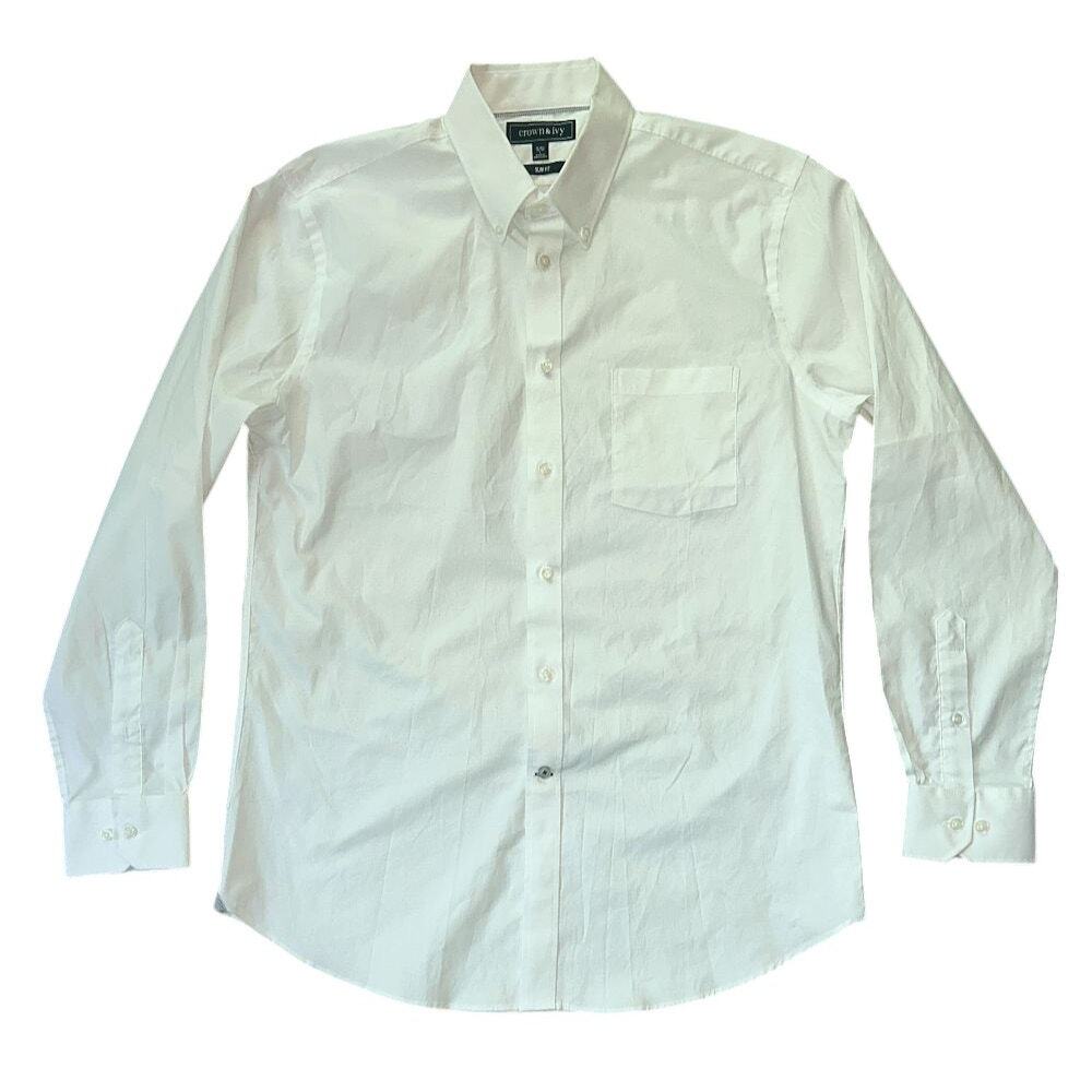 Crown & Ivy Pinpoint Slim-Fit Button-Down White Dress Shirt Large 16-16.5